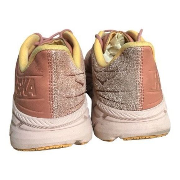 Hoka One One Clifton LS Shoes Sneakers Pink Peach Size Women 14 Men 13 Leather - Picture 9 of 13